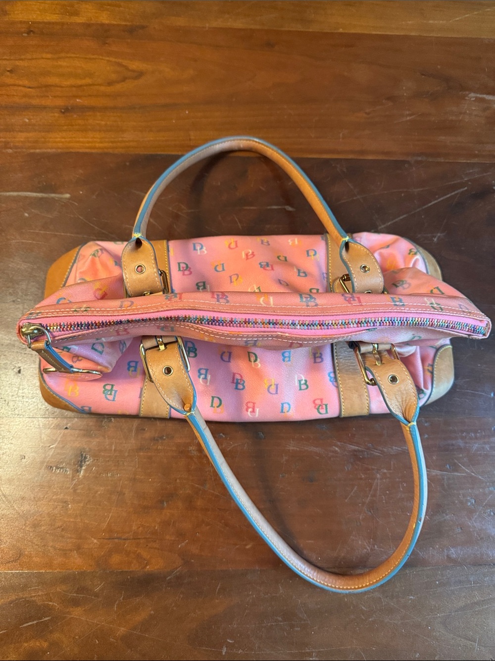 Dooney & Bourke Pink Logo Satchel Set with Tan Trim and Matching Wallet - Picture 5 of 9